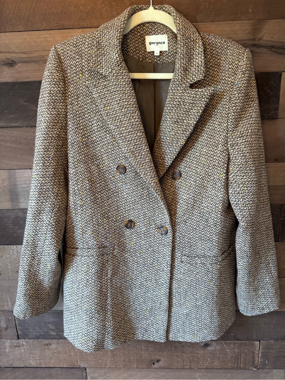 Garance Double-Breasted Tweed Blazer - Brown/Gray